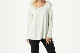 H by Halston Boyfriend Sweater with Whipstitch Detail in Bone, Small, A368023 - £10.99 GBP