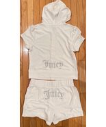 Juicy Couture Bling Terry Short Sleeve Hoodie &amp; Shorts Set Oyster White ... - €59,98 EUR