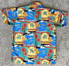 Happy Bay Laleela Hawaiian Shirt-Dolphin, Sea Turtle, Palm-Pocket-XS- - £16.54 GBP