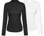 Women’s 2-Pack Long Sleeve Turtleneck T-Shirt Basic Stretchy Layer Comfy... - $17.75