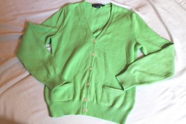 RALPH LAUREN 6 Eyelets Cotton Apple Green Knit Sweater Top Size L EXCELL... - $29.70