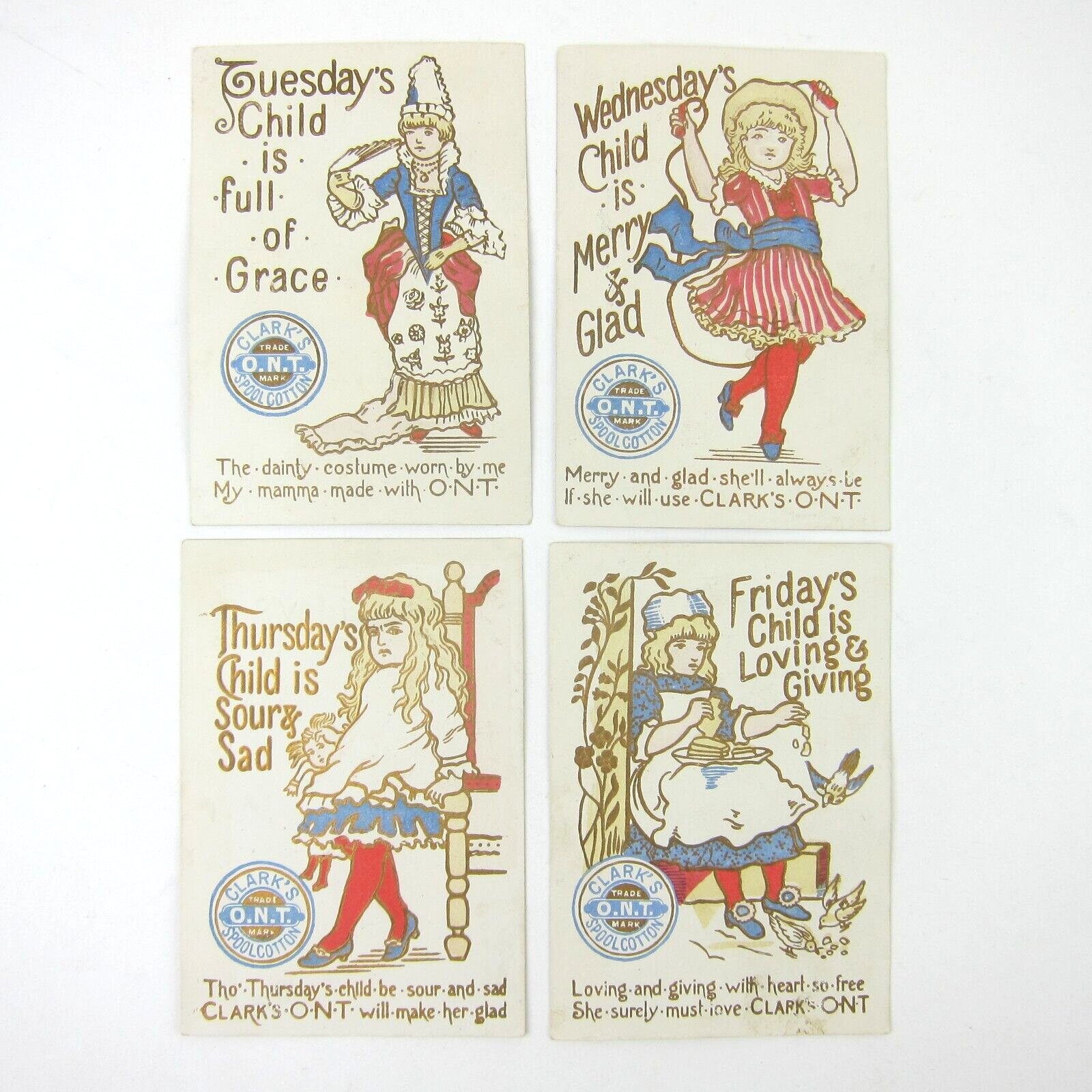 Primary image for 4 Victorian Trade Cards Clarks ONT Thread Blonde Girl Queen Costume Jump Rope