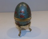 Vintage Brass Enamel Cloisonne Egg w/ Gatco Stand Trinket Box - £35.27 GBP