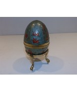 Vintage Brass Enamel Cloisonne Egg w/ Gatco Stand Trinket Box - £35.39 GBP