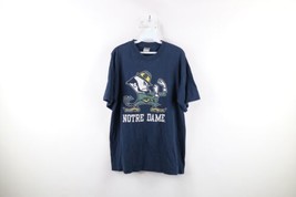 Vintage 90s Mens Large Thrashed Spell Out Notre Dame University T-Shirt Blue - £26.00 GBP