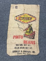 Vintage 100lb Chief Pinto Beans Gormley Co Denver CO Burlap Gunny Sack Bag - $932.61 MXN