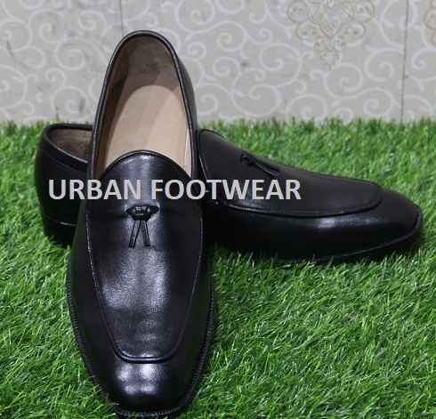 New Mens Formal Shoes Handmade Black Leather Slip-On Moccasins Tassels Boots