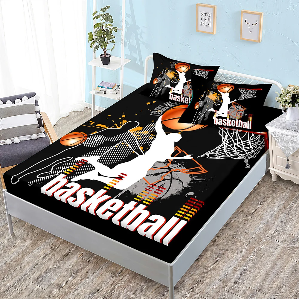 Basketball Boys Fitted Sheet Set Twin Full King Bed Fitted Sheets for Kids Teens - £35.73 GBP+