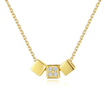 Gold Plated Cube Pendant S925 Silver Necklace for Women SN20061311 - £13.93 GBP