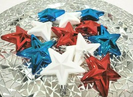 (12) Christmas Patriotic 4th of July Red White Blue Plastic Star Ornaments 2.5&quot;  - £12.64 GBP