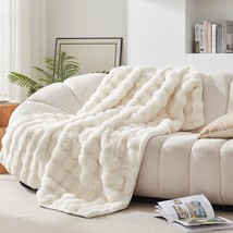 Royoliving Textured Grace Faux Fur Throw Blanket For Couch, White, 50&#39;&#39;X60&#39;&#39; - $41.99