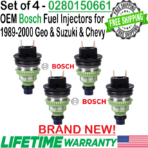 NEW OEM Bosch x4 Fuel Injectors for 1989-00 Geo Suzuki Chevrolet 1.0L I3 1.3L I4 - £113.81 GBP