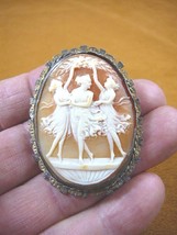 C-1357) Three Muses Graces Woman dancing shell carved CAMEO gold plt pin... - £228.25 GBP