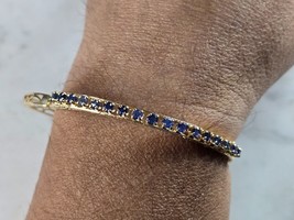 Womens Vintage Estate 14K Yellow Gold Sapphire Bangle Bracelet 11.5g E5308 - £999.56 GBP