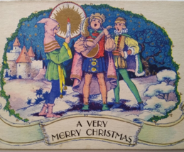 Christmas Early Greeting Card Victorian Men With Guitar Carolers Candle Colorful - $27.00