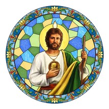 St. Jude Stained Glass Look Static Decal Vinyl 5 3/4&quot; diameter Catholic - £3.13 GBP