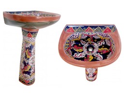 Mexican Talavera Pedestal Sink Handcrafted Ceramic - San Patricio - - $16,842.45 MXN