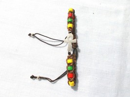 STEEL ANHK on RASTA COLORS WOODEN BEADED BROWN MACRAME ADJ BRACELET 6 - 10&quot; - $3.99