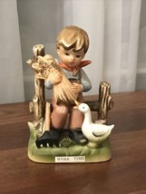 Vtg Bisque Figurine ERICH STAUFFER Work Time Boy with Wheat on Fence with Goose - £6.14 GBP