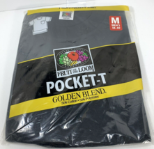 Vtg Fruit of the Loom Golden Blend 1 Pocket T Shirt Black Medium 38-40 NOS 1998 - $26.03