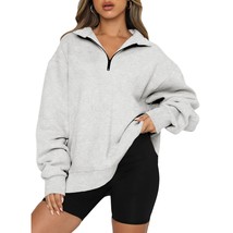Women Half Zip Oversized Sweatshirts Long Sleeve Solid Color Drop Should... - £50.76 GBP