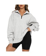 Women Half Zip Oversized Sweatshirts Long Sleeve Solid Color Drop Should... - £50.83 GBP