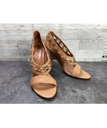 Rachel Roy Finlee Heels Women 10 M Shoes Brown Woven Leather Open Toe Pumps - $67.66 CAD