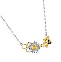 Bee Necklace 925 Sterling Silver Honeycomb Necklace - £94.30 GBP