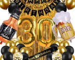 30Th Birthday Decorations For Men, Black And Gold Happy Birthday Decorat... - $31.99