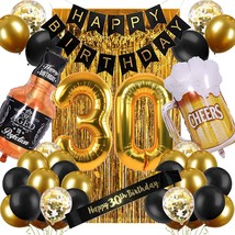 30Th Birthday Decorations For Men, Black And Gold Happy Birthday Decorations For - £25.35 GBP