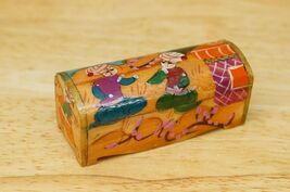 Vintage Carved Minature Chest Trinket Box Handpainted Folk Art Turkey So... - $24.74