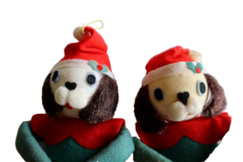Lot 2x Vintage Cute Puppy Dog Santa Hat Stocking Christmas Ornament Felt Japan C - £8.26 GBP
