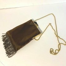 New Brown Gold Strap Evening Hand Bag Purse crossbody 6 x 7.5 Fringe  - £14.86 GBP