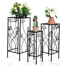 3 Pcs Metal Plant Stand Set Plant Pot Holder W/Crystal Floral Accents Sq... - £75.00 GBP