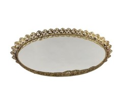 Vintage Large Oval Gold Filigree Hummingbird Floral Vanity Tray Dresser ... - $84.15