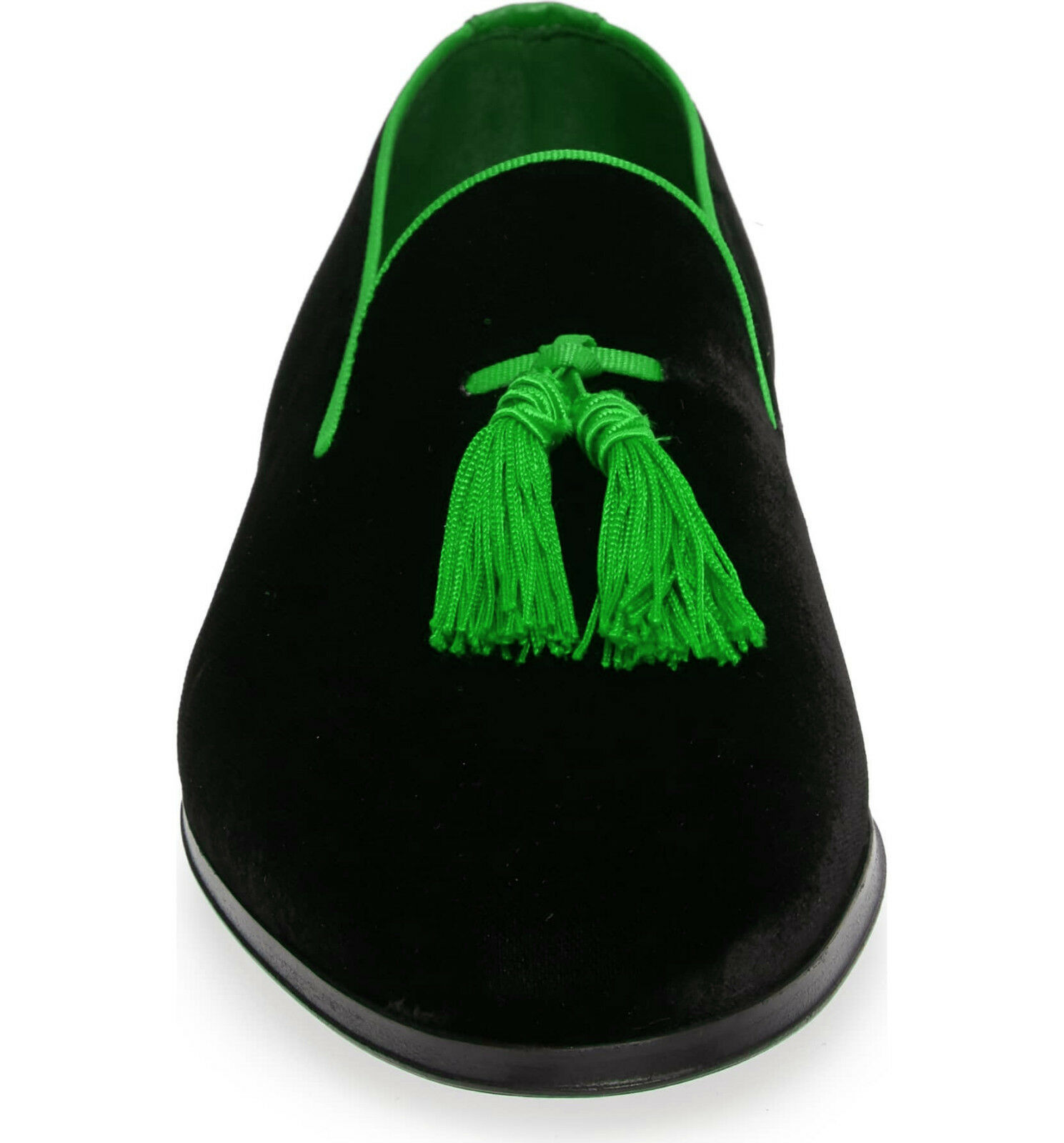 Attractive Black Velvet Loafer Slips On Green Tassel Handmade Men's Formal Shoes
