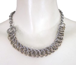 Kenneth Cole Reaction Necklace Chunky Chain Link Double Layered Silver  18.5&quot; - £9.42 GBP