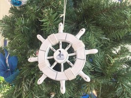 [Pack Of 2] Rustic White Decorative Ship Wheel With Sailboat Christmas Tree O... - £29.46 GBP