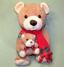 16&quot; 1999 Kids Preferred Teddy Bear + Baby Cub Patch Red Scarf Vintage Plush Toy - £17.60 GBP