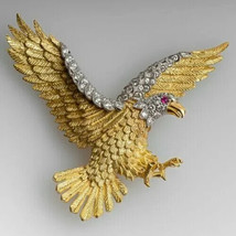 0.90Ct Round Natural Moissanite Eagle Herbert Brooch Pin 14K Yellow Gold Plated - £249.56 GBP