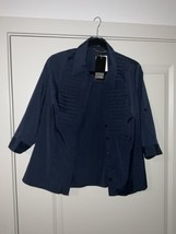 Womens Top Blouse Size PL Blue Button Down Pleats Stretch New Antilia Femme - $23.31 CAD