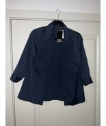 Womens Top Blouse Size PL Blue Button Down Pleats Stretch New Antilia Femme - $23.31 CAD