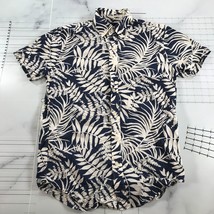 J Crew Shirt Mens Small Blue White Ferns Leaves Button Down Cotton Hawaiian - £35.74 GBP