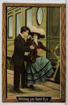 Romance Wishing you Good-Bye Woman Bording Train c1910 Postcard O13 - £6.33 GBP