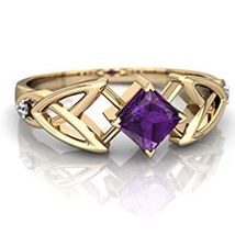 1.50 Ct Princess Cut Amethyst Wedding Engagement Ring 14k Yellow Gold Finish 925 - £74.72 GBP