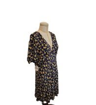 STAUD Mini Milla Navy &amp; Yellow Wave Print Mini Dress w/ Puff Sleeves - 1... - $103.99