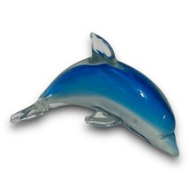 Fifth Avenue Art Glass Blue Dolphin Fish Figurine Sculpture Paper Weight 6 1/2&quot; - £20.88 GBP