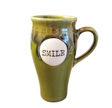 Boston Warehouse SMILE Mug Olive w Blue Drip Glaze 7 Inch Vtg FREE SHIP - £22.82 GBP