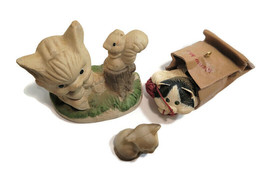 3 Vintage Cat Kitten Kitty Figurines Meow Mart Resin Ceramic Small - $15.95