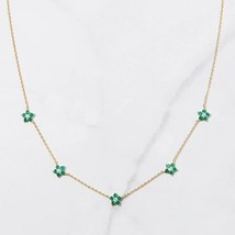 Lab-Created Emerald 5-Flower Station Necklace 14K Gold Plated Silver Valentine&#39;s - $102.55